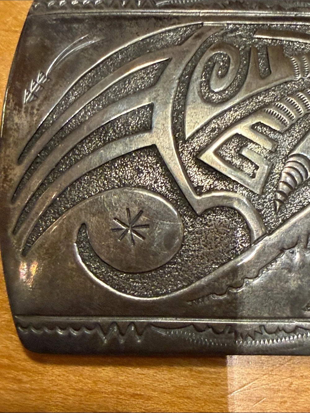 Sterling Silver Turquoise Accent Engraved Belt Buckle -m